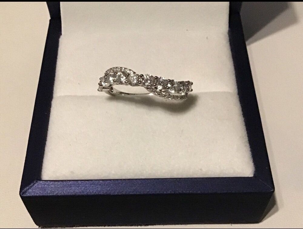 Sparkling White Sapphire Crossover Infinity Band Ring Sz 8~.925 Sterling Silver